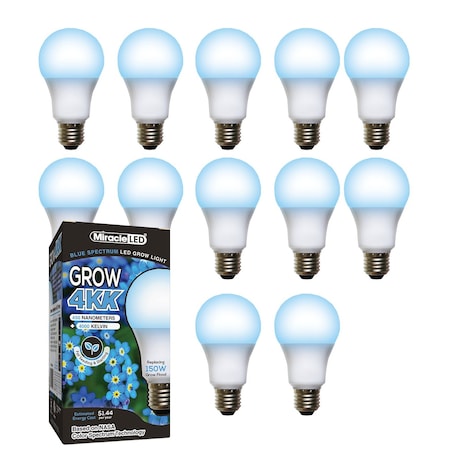 Miracle Led 4KK Pro-Pack Indoor Grow Light Bulb, 4000K Blue Spec. Replace 150W Grow Bulbs, 12PK 801860